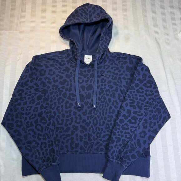 Nike DriFit Get Fit Hoodie Animal Print Pullover Cropped Women’s Sz XS Navy - Picture 11 of 11